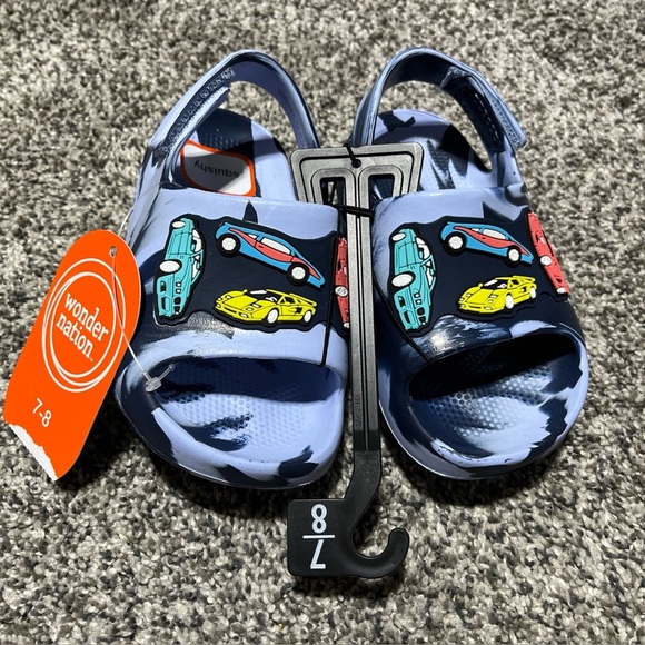 Wonder Nation Sandals 7/8 Toddler Boys Blue Tie Dye Cars Hook & Loop Back Strap - Picture 1 of 5